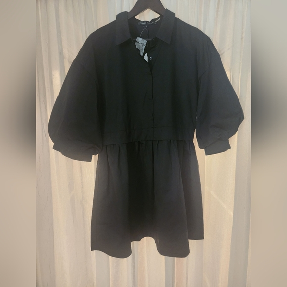 English Factory Black Dress Elbow-Length Puffed Sleeves Size M, Parties/Daywear - Picture 8 of 11
